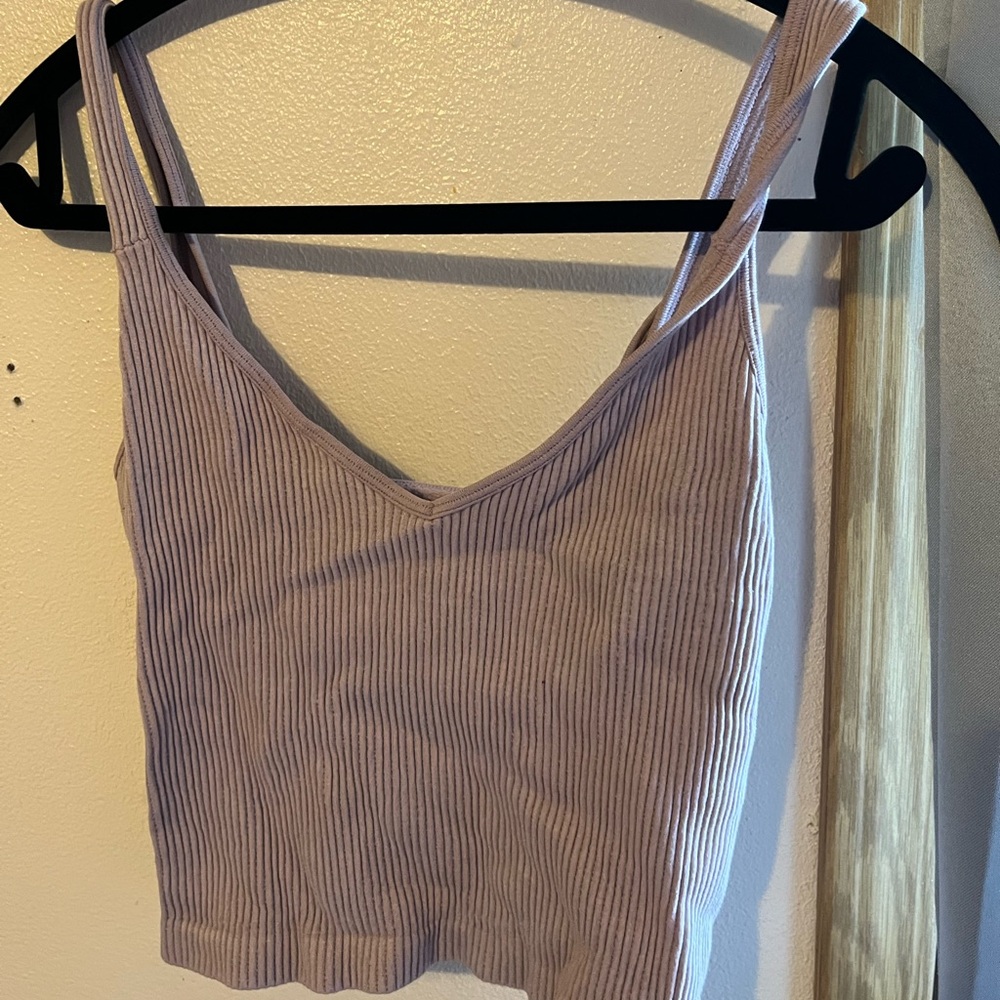 Ribbed V-Neck Crop Top - Purple